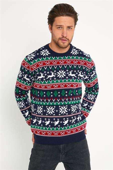 Erkek Kırmızı-yeşil-beyaz Christmas Yılbaşı Kazağı-noelkzkr200s