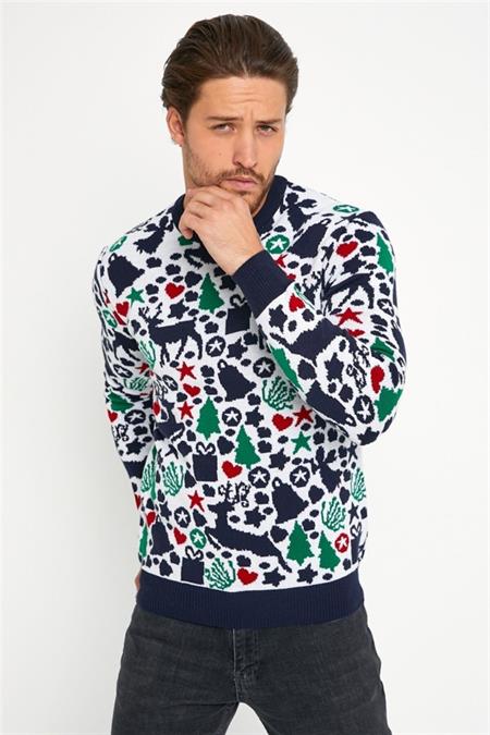 Erkek Kırmızı-yeşil-beyaz Christmas Yılbaşı Kazağı-noelkzkr200s