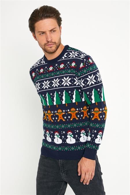 Erkek Kırmızı-yeşil-beyaz Christmas Yılbaşı Kazağı-noelkzkr200s