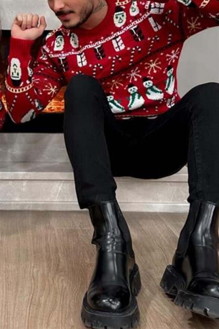 Erkek Kırmızı-yeşil-beyaz Christmas Yılbaşı Kazağı-noelkzkr200s