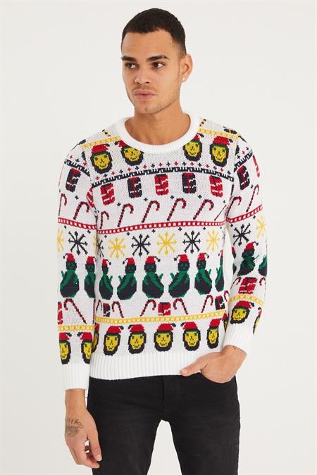 Erkek Kırmızı-yeşil-beyaz Christmas Yılbaşı Kazağı-noelkzkr200s