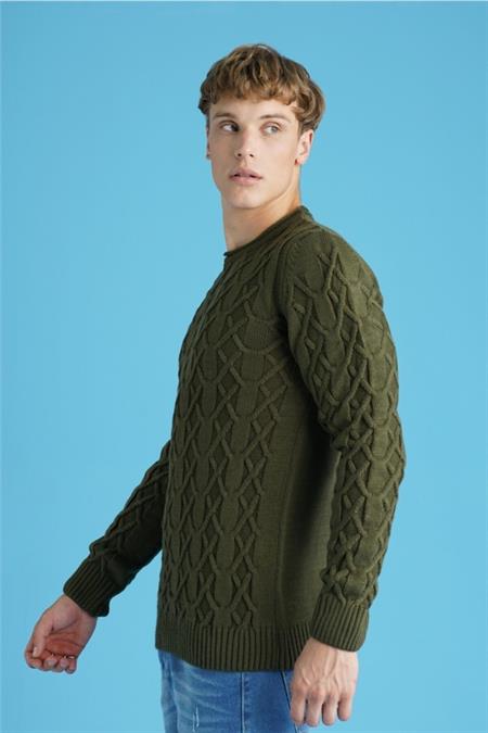 Erkek Haki Sepet Örgü Bisiklet Yaka Triko Kazak-trz1554r02s