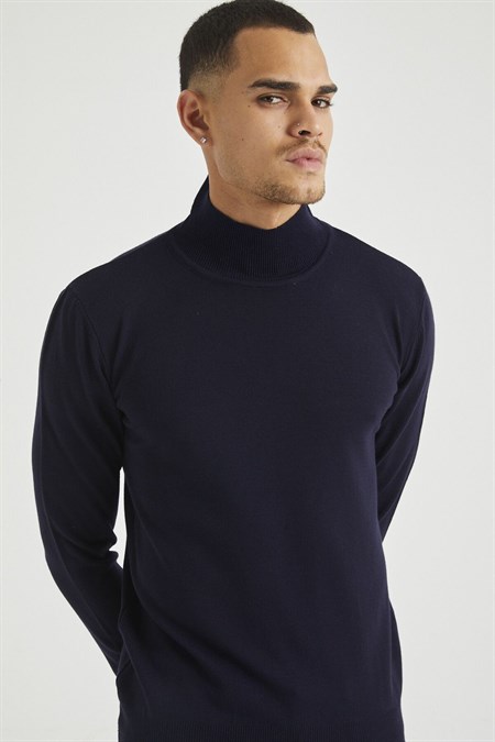 Erkek Slim Fit Yarım Balıkçı Yaka Akrilik-Pamuk Karışımlı Basic Triko Kazak