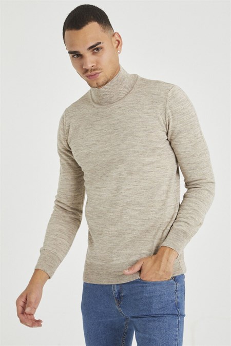Erkek Slim Fit Yarım Balıkçı Yaka Akrilik-Pamuk Karışımlı Basic Triko Kazak
