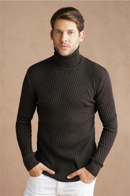 Erkek Bordo Yürütme Örgü Balıkçı Yaka Triko Kazak-trz1640r07s