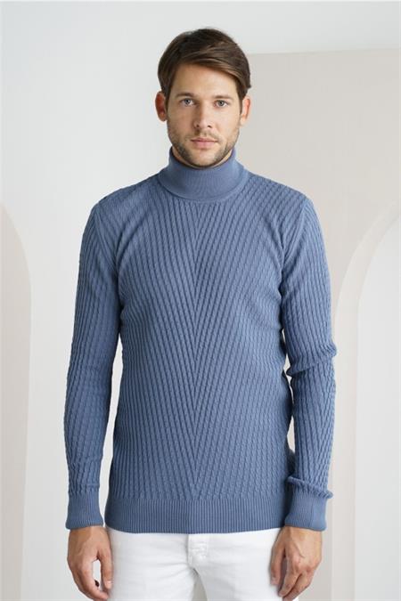 Erkek Bordo Yürütme Örgü Balıkçı Yaka Triko Kazak-trz1640r07s