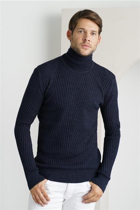 Erkek Bordo Yürütme Örgü Balıkçı Yaka Triko Kazak-trz1640r07s