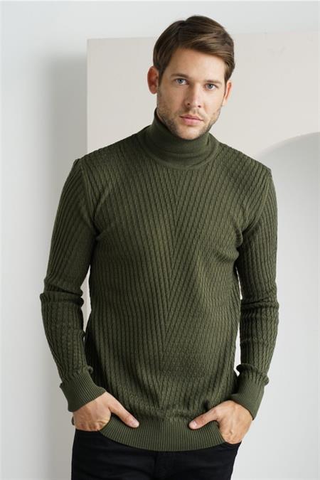 Erkek Bordo Yürütme Örgü Balıkçı Yaka Triko Kazak-trz1640r07s