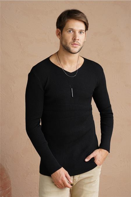 Erkek Saks V Yaka Triko Kazak-trz1753r01s