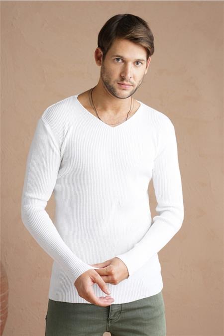 Erkek Saks V Yaka Triko Kazak-trz1753r01s