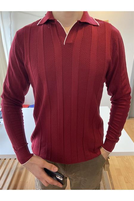 Füme Erkek Kalın Şeritli Polo Yaka Triko T-Shirt