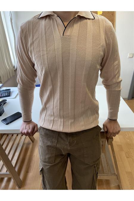 Füme Erkek Kalın Şeritli Polo Yaka Triko T-Shirt