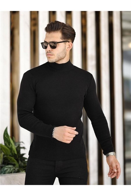 Erkek Slim Fit Yarım Balıkçı Fitilli Triko Kazak