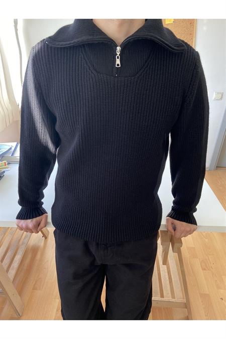 Beyaz Erkek Regular Fermuarlı Balıkçı Triko Kazak