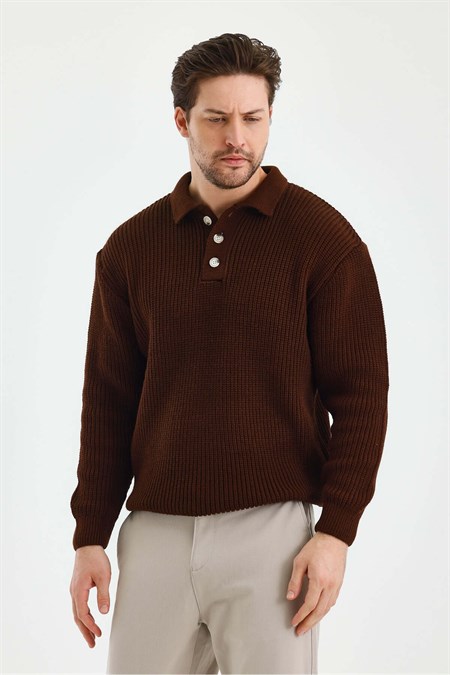 Erkek Düğmeli Regular Polo Yaka Triko Kazak