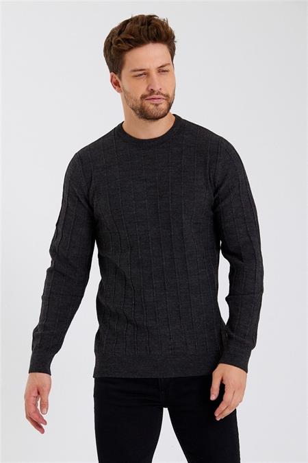 Erkek Krem Çizgili Yuvarlaka Yaka Örme Ince Triko-trz1926r03s