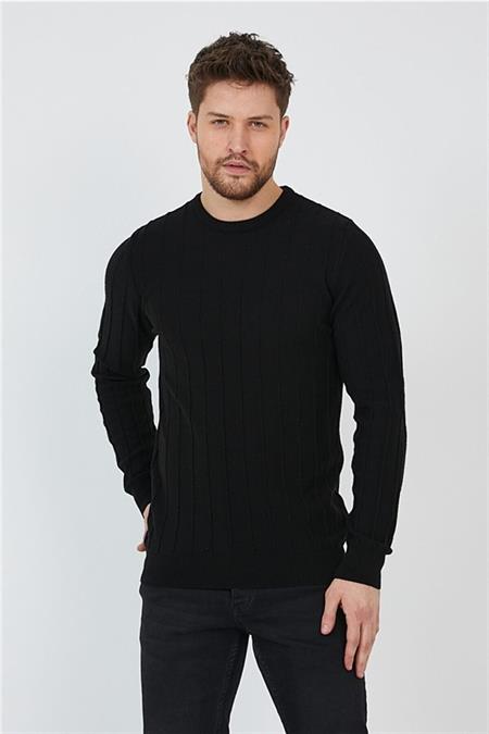 Erkek Krem Çizgili Yuvarlaka Yaka Örme Ince Triko-trz1926r03s