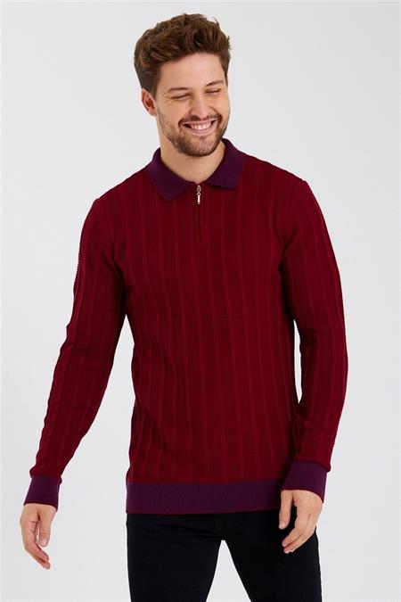 Erkek Krem Polo Yaka Desenli Çizgili Triko-trz1972r04s