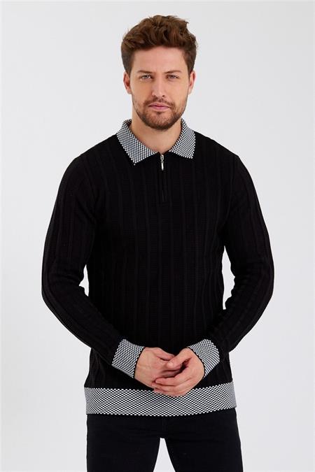 Erkek Krem Polo Yaka Desenli Çizgili Triko-trz1972r04s