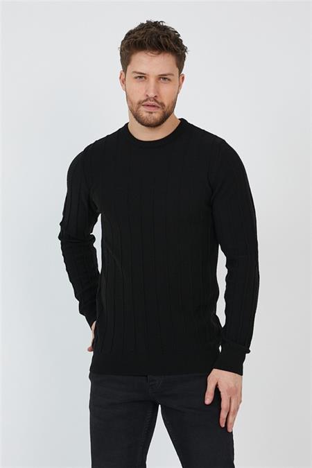 Siyah Erkek Yuvarlak Yaka Örme Triko-trz21722r02s