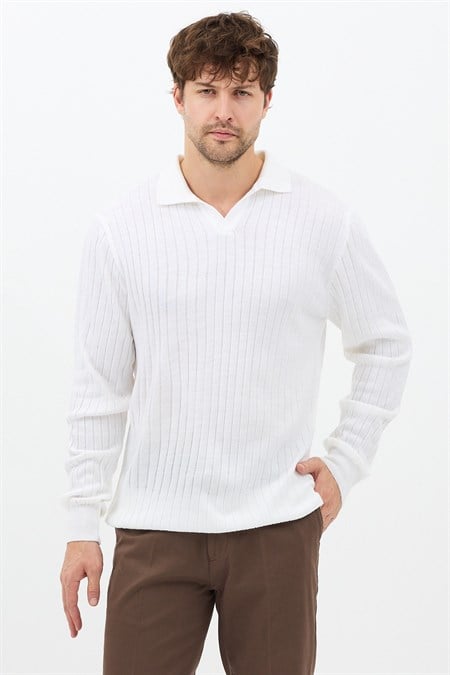 Erkek Slim Fit Uzun Kollu Polo Yaka Triko Kazak