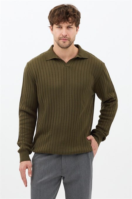 Erkek Slim Fit Uzun Kollu Polo Yaka Triko Kazak