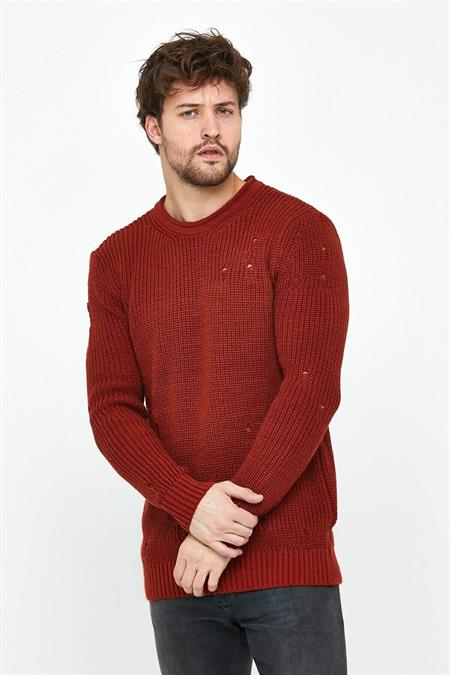 Siyah Erkek Destroylu Modelli Triko Kazak-trz8141r06l