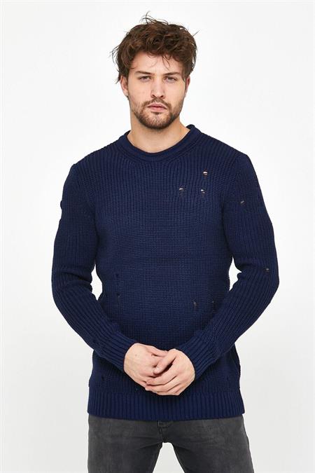 Siyah Erkek Destroylu Modelli Triko Kazak-trz8141r06l