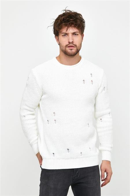 Siyah Erkek Destroylu Modelli Triko Kazak-trz8141r06l