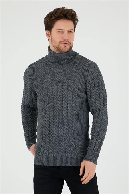 Erkek Kiremit Örgü Desenli Triko Kazak-trz8146r25s