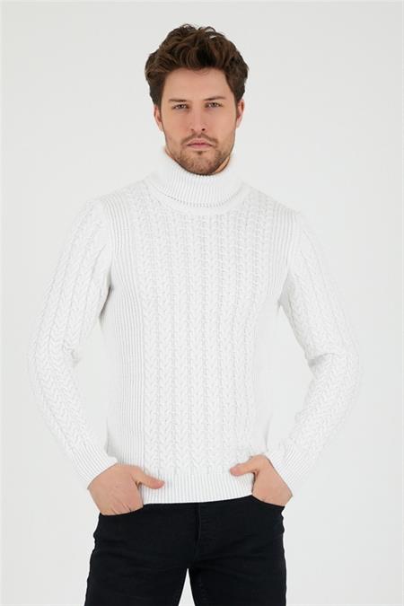 Erkek Kiremit Örgü Desenli Triko Kazak-trz8146r25s