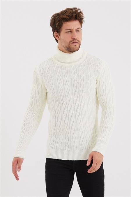 Erkek Vizon Örgü Desenli Triko Kazak-trz8147r05s