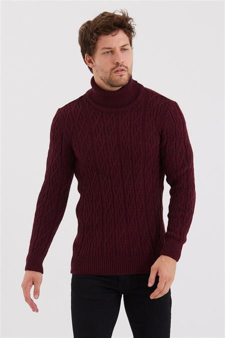 Erkek Vizon Örgü Desenli Triko Kazak-trz8147r05s