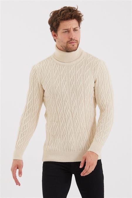 Erkek Vizon Örgü Desenli Triko Kazak-trz8147r05s