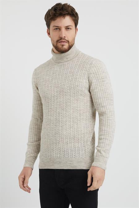 Erkek Lacivert Saç Örgü Balıkçı Yaka Triko Kazak-trzcm0010r21s