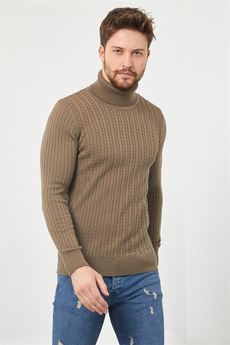 Erkek Lacivert Saç Örgü Balıkçı Yaka Triko Kazak-trzcm0010r21s