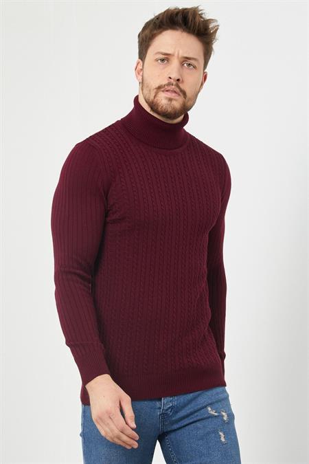 Erkek Lacivert Saç Örgü Balıkçı Yaka Triko Kazak-trzcm0010r21s