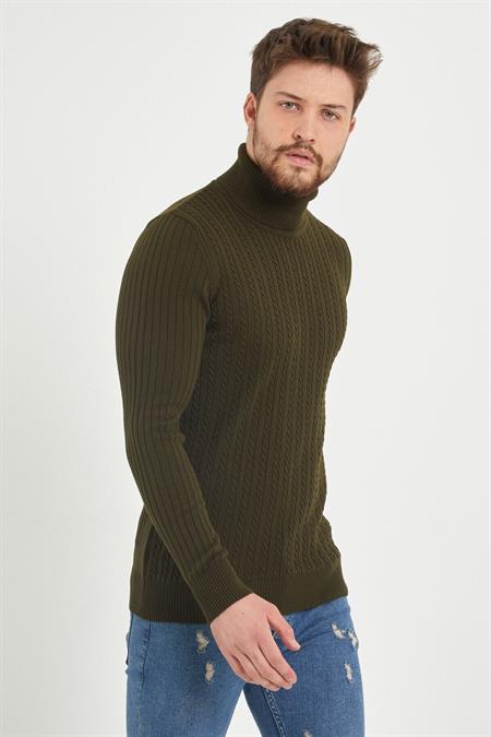 Erkek Lacivert Saç Örgü Balıkçı Yaka Triko Kazak-trzcm0010r21s