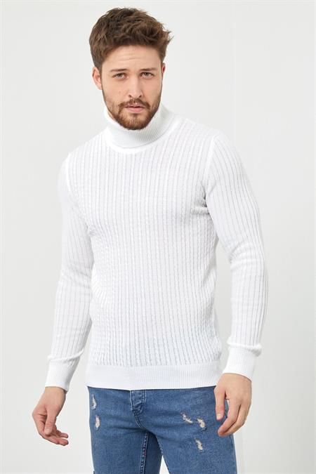 Erkek Lacivert Saç Örgü Balıkçı Yaka Triko Kazak-trzcm0010r21s