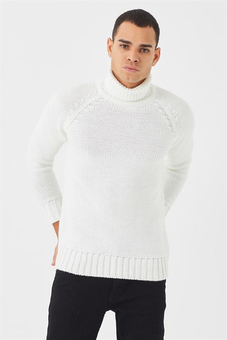 Erkek Beyaz Kalın Balıkçı Yaka Kazak