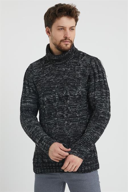 Erkek Koyu Bordo Desenli Kalın Balıkçı Yaka Kazak