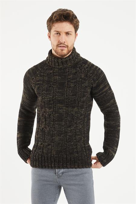 Erkek Koyu Bordo Desenli Kalın Balıkçı Yaka Kazak