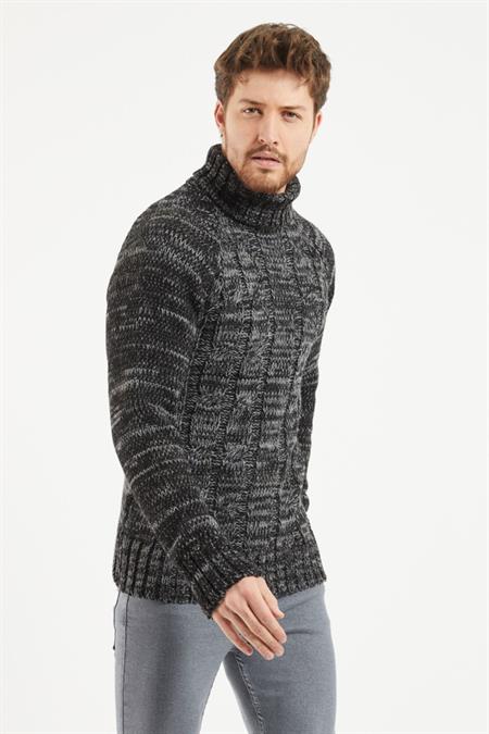 Erkek Koyu Bordo Desenli Kalın Balıkçı Yaka Kazak