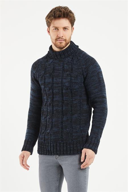 Erkek Koyu Bordo Desenli Kalın Balıkçı Yaka Kazak