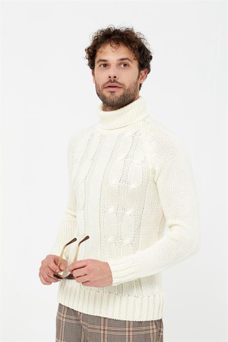 Erkek Koyu Bordo Desenli Kalın Balıkçı Yaka Kazak