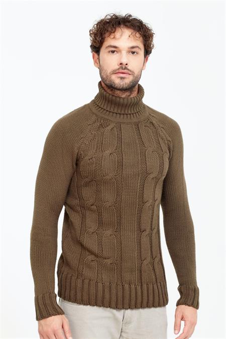 Erkek Koyu Bordo Desenli Kalın Balıkçı Yaka Kazak