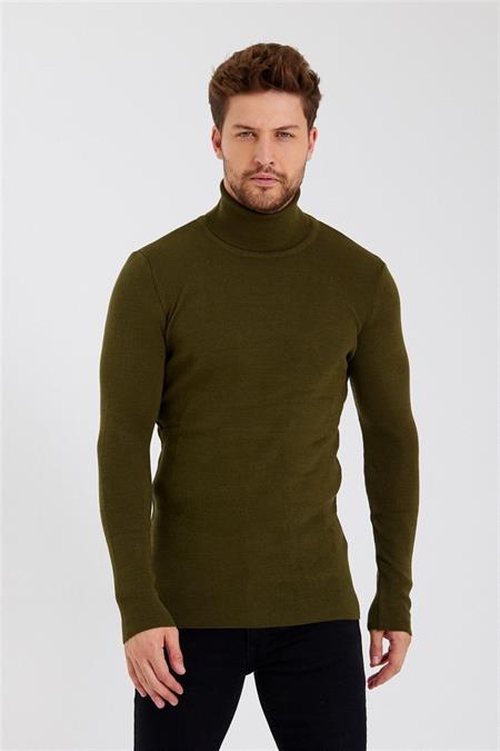 Erkek Haki Tam Balıkçı Triko-ttrzz1406r02s