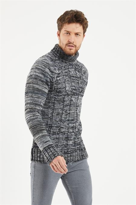 Erkek Siyah-beyaz Triko Kazak -trzcm3418r07