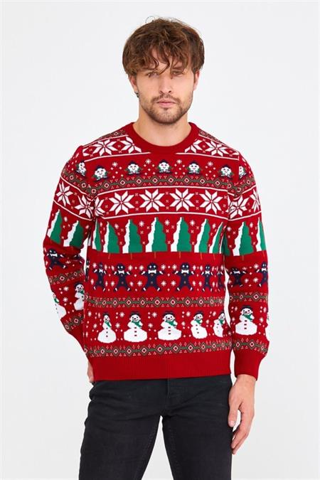 Kırmızı Erkek Christmas Yılbaşı Kazağı-noelkzkr32s
