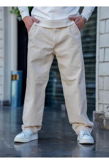 Erkek Bej Baggy Denim Pantolon